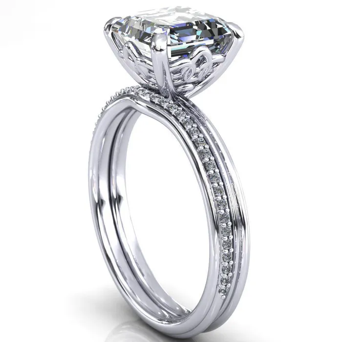 Klimt Asscher Moissanite Undulating Oval Chain Wrap Engagement Ring Fire Brilliance Rings