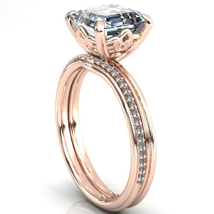 Klimt Asscher Moissanite Undulating Oval Chain Wrap Engagement Ring Fire Brilliance Rings