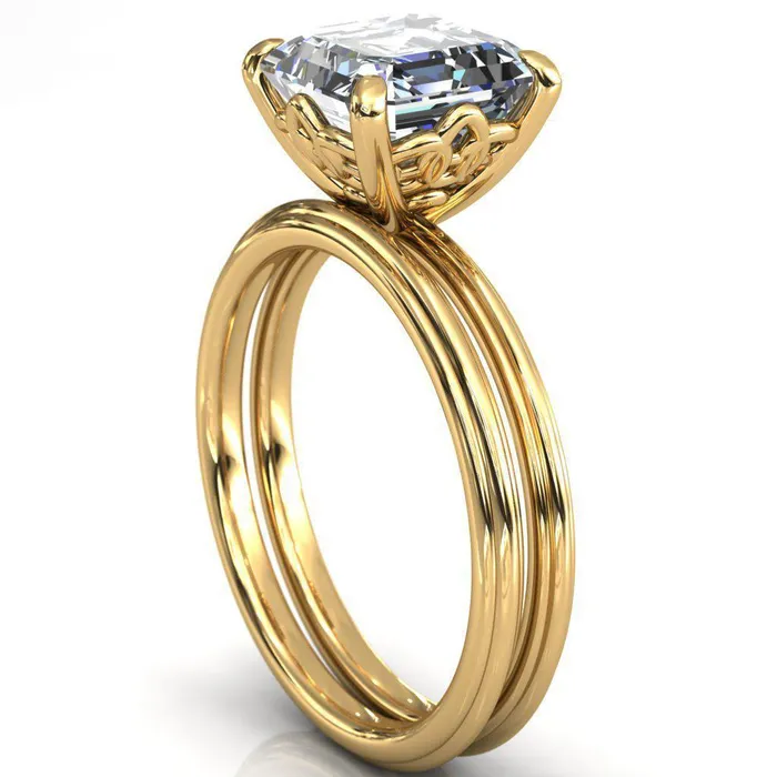 Klimt Asscher Moissanite Undulating Oval Chain Wrap Engagement Ring Fire Brilliance Rings