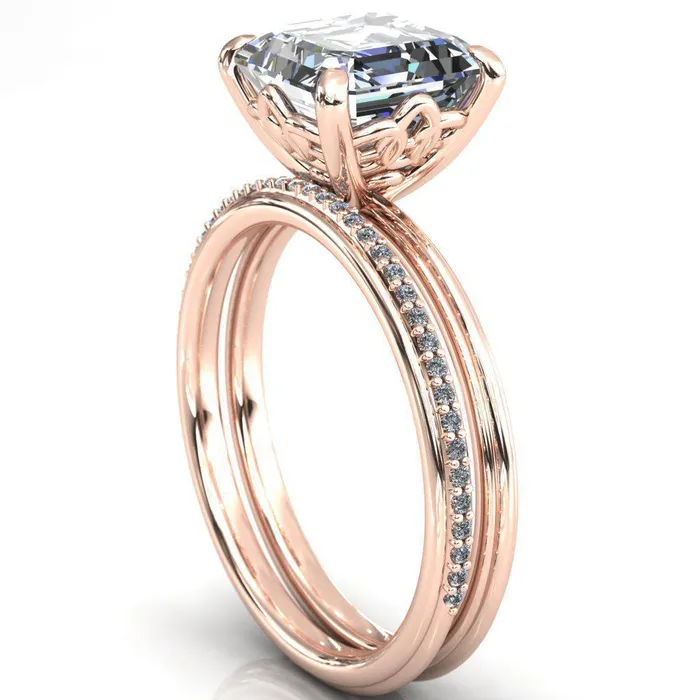Klimt Asscher Moissanite Undulating Oval Chain Wrap Engagement Ring Fire Brilliance Rings