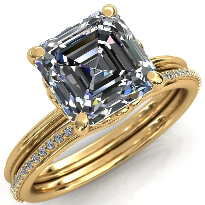Klimt Asscher Moissanite Undulating Oval Chain Wrap Engagement Ring Fire Brilliance Rings
