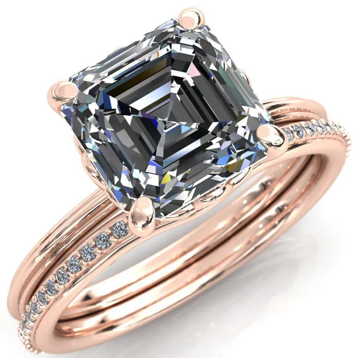 Klimt Asscher Moissanite Undulating Oval Chain Wrap Engagement Ring Fire Brilliance Rings