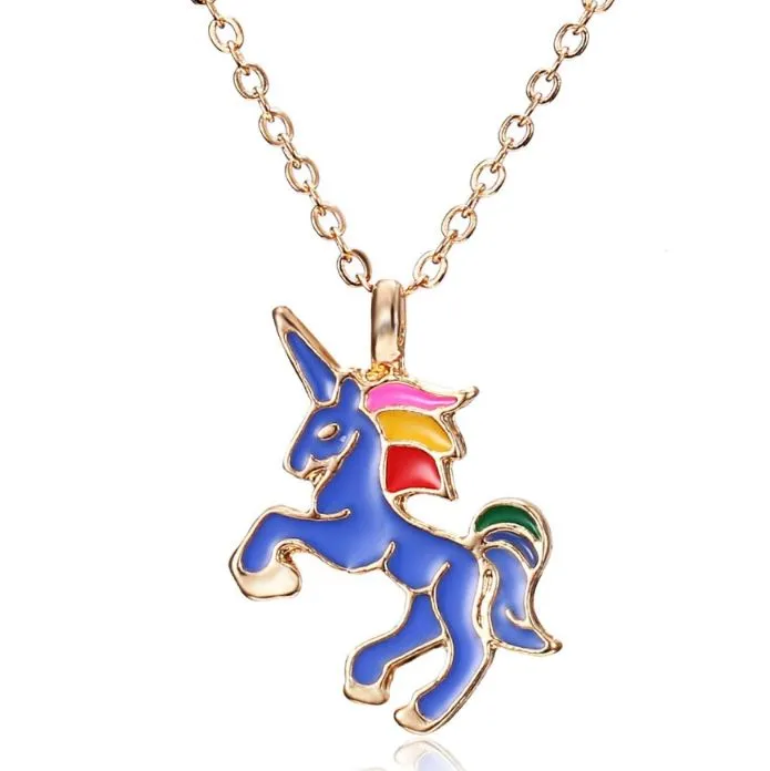 L364 Gold Blue Multi Color Unicorn Necklace FREE EARRINGS polly Earrings