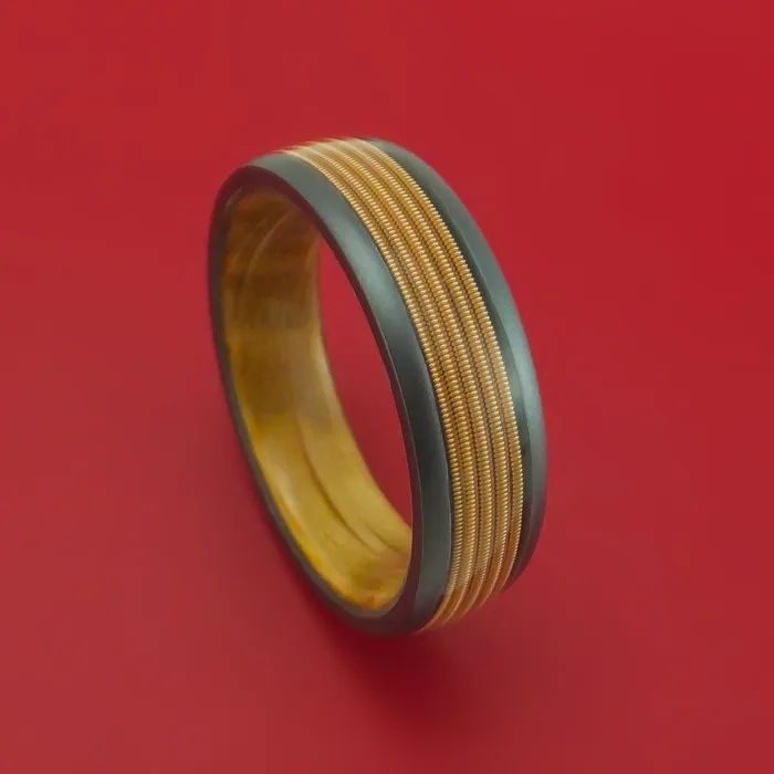 Lashbrook Rings Black Zirconium Guitar String Ring With Hardwood Sleeve Custom Made Band