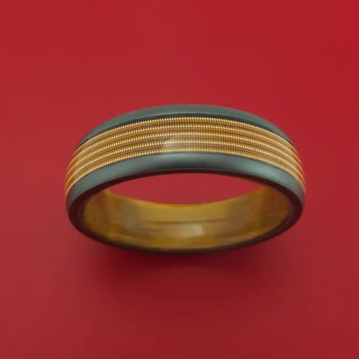 Lashbrook Rings Black Zirconium Guitar String Ring With Hardwood Sleeve Custom Made Band Lashbrook Rings Black Zirconium Guitar String Ring With Hardwood Sleeve Custom Made Band