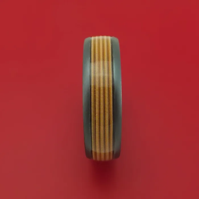 Lashbrook Rings Black Zirconium Guitar String Ring With Hardwood Sleeve Custom Made Band Lashbrook Rings Black Zirconium Guitar String Ring With Hardwood Sleeve Custom Made Band