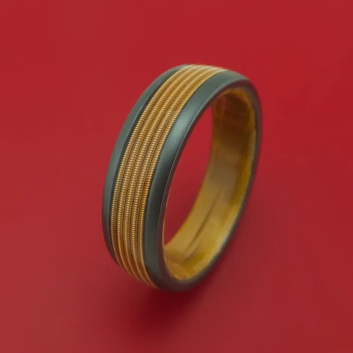 Lashbrook Rings Black Zirconium Guitar String Ring With Hardwood Sleeve Custom Made Band Lashbrook Rings Black Zirconium Guitar String Ring With Hardwood Sleeve Custom Made Band