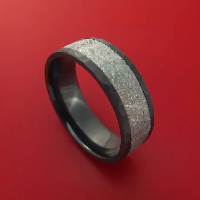 Lashbrook Rings Black Zirconium Ring with Gibeon Meteorite Inlay Custom Made Band