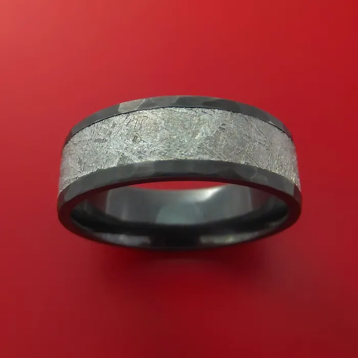 Lashbrook Rings Black Zirconium Ring with Gibeon Meteorite Inlay Custom Made Band Lashbrook Rings Black Zirconium Ring with Gibeon Meteorite Inlay Custom Made Band