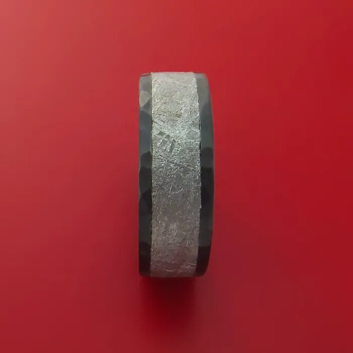 Lashbrook Rings Black Zirconium Ring with Gibeon Meteorite Inlay Custom Made Band Lashbrook Rings Black Zirconium Ring with Gibeon Meteorite Inlay Custom Made Band
