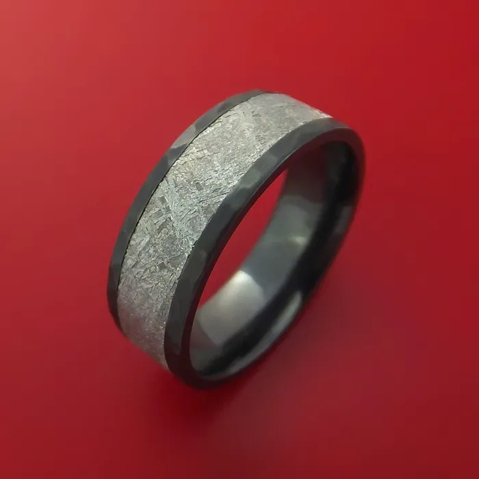 Lashbrook Rings Black Zirconium Ring with Gibeon Meteorite Inlay Custom Made Band Lashbrook Rings Black Zirconium Ring with Gibeon Meteorite Inlay Custom Made Band