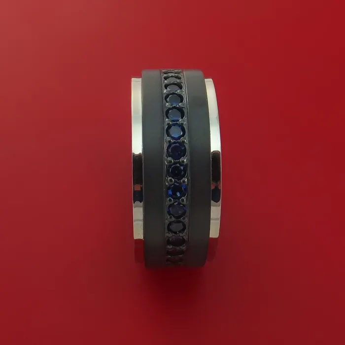 Lashbrook Rings Black Zirconium Ring with Sapphires and 14k White Gold Edges Custom Made Band Lashbrook Rings Black Zirconium Ring with Sapphires and 14k White Gold Edges Custom Made Band