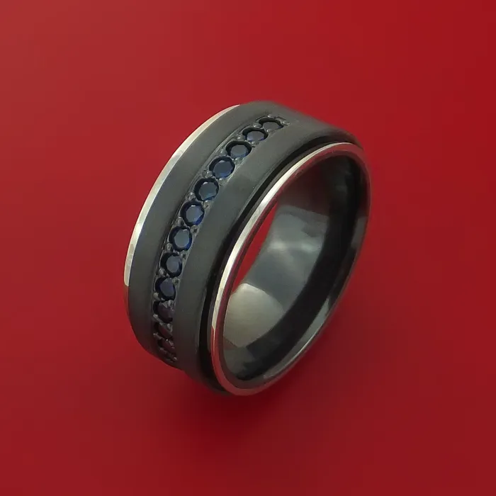 Lashbrook Rings Black Zirconium Ring with Sapphires and 14k White Gold Edges Custom Made Band Lashbrook Rings Black Zirconium Ring with Sapphires and 14k White Gold Edges Custom Made Band