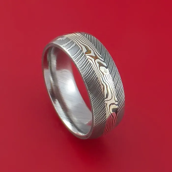 Lashbrook Rings Damascus and Sterling Silver Mokume Gane Ring Custom Made