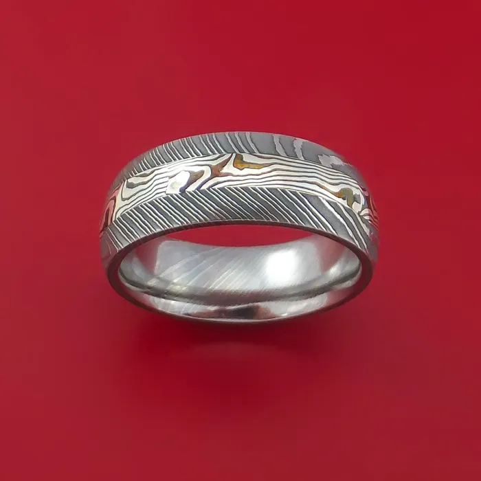 Lashbrook Rings Damascus and Sterling Silver Mokume Gane Ring Custom Made