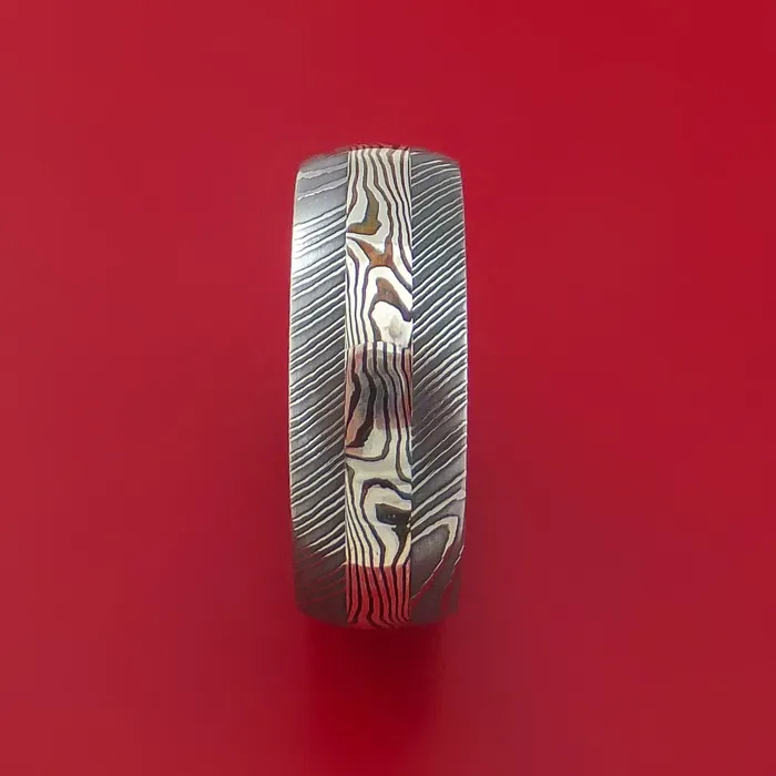 Lashbrook Rings Damascus and Sterling Silver Mokume Gane Ring Custom Made