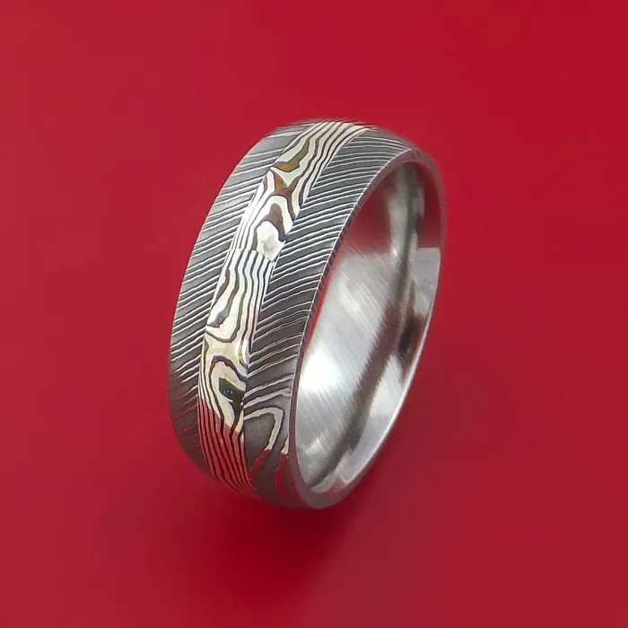 Lashbrook Rings Damascus and Sterling Silver Mokume Gane Ring Custom Made