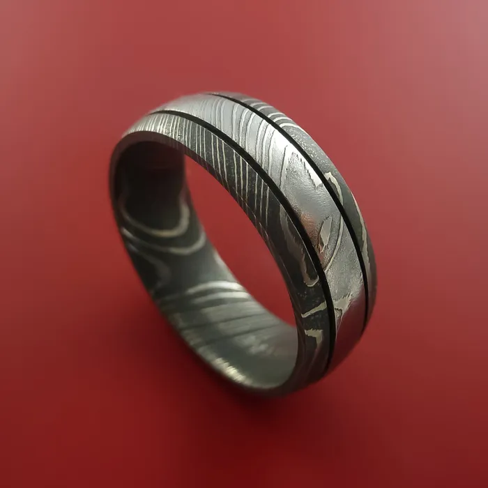Lashbrook Rings Damascus Steel Ring with Groove Inlay Custom Made Band