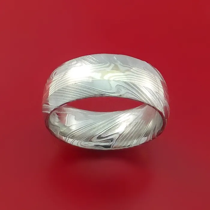 Lashbrook Rings Kuro Damascus Steel Ring with Palladium and Sterling Silver Mokume Gane Inlay Custom Made Band Lashbrook Rings Kuro Damascus Steel Ring with Palladium and Sterling Silver Mokume Gane Inlay Custom Made Band