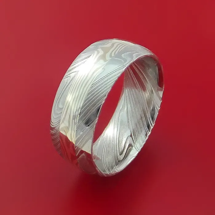 Lashbrook Rings Kuro Damascus Steel Ring with Palladium and Sterling Silver Mokume Gane Inlay Custom Made Band Lashbrook Rings Kuro Damascus Steel Ring with Palladium and Sterling Silver Mokume Gane Inlay Custom Made Band
