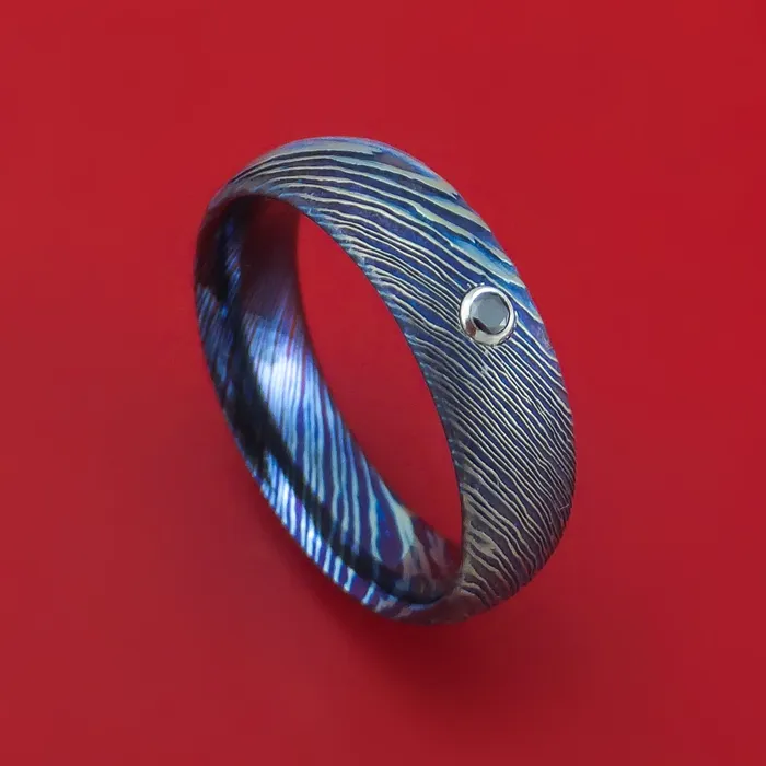 Lashbrook Rings KuroTi Twisted Titanium Etched and HeatTreated Ring with Black Diamond Custom Made Band