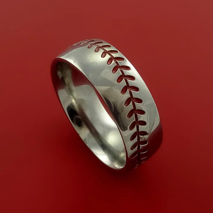 Lashbrook Titanium Ring with Baseball Stitching and Cerakote Inlays Custom Made Band Rings