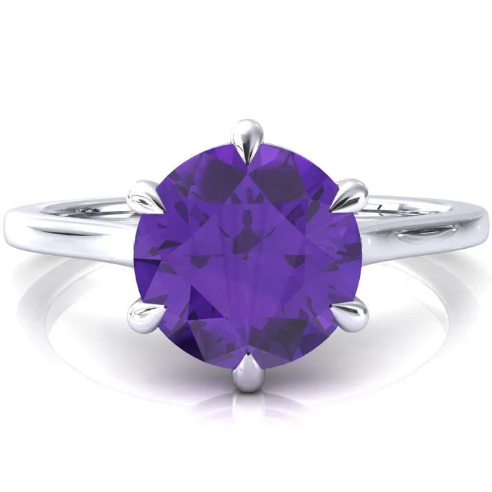 Lizzy Round Amethyst 6 Claw Prong Cathedral Engagement Ring Fire Brilliance Rings Lizzy Round Amethyst 6 Claw Prong Cathedral Engagement Ring Fire Brilliance Rings