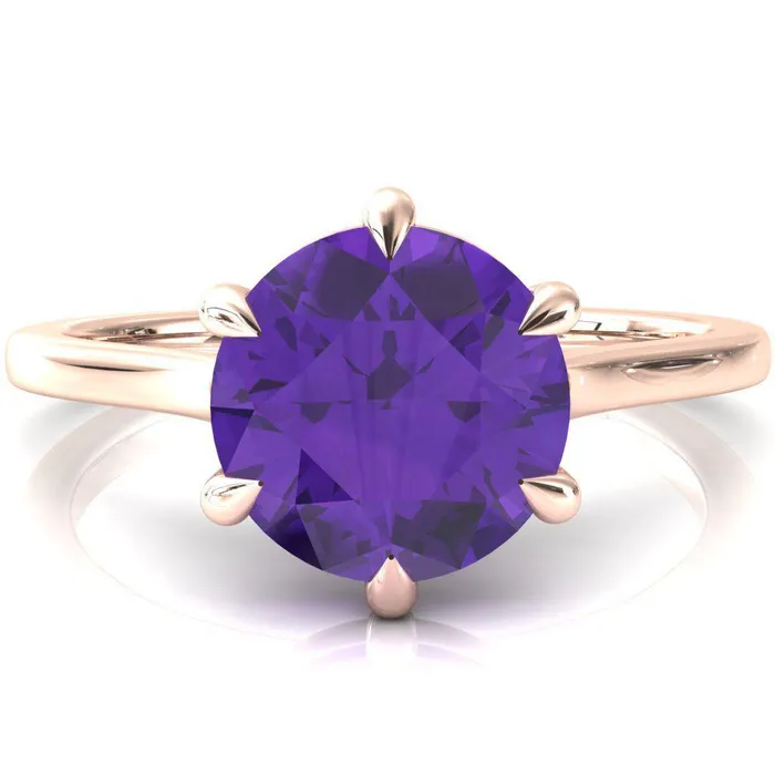 Lizzy Round Amethyst 6 Claw Prong Cathedral Engagement Ring Fire Brilliance Rings