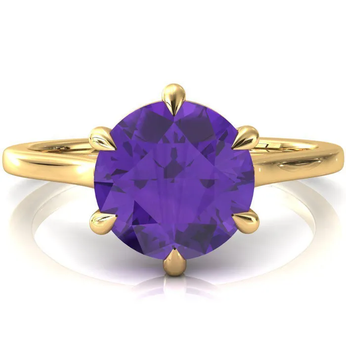Lizzy Round Amethyst 6 Claw Prong Cathedral Engagement Ring Fire Brilliance Rings