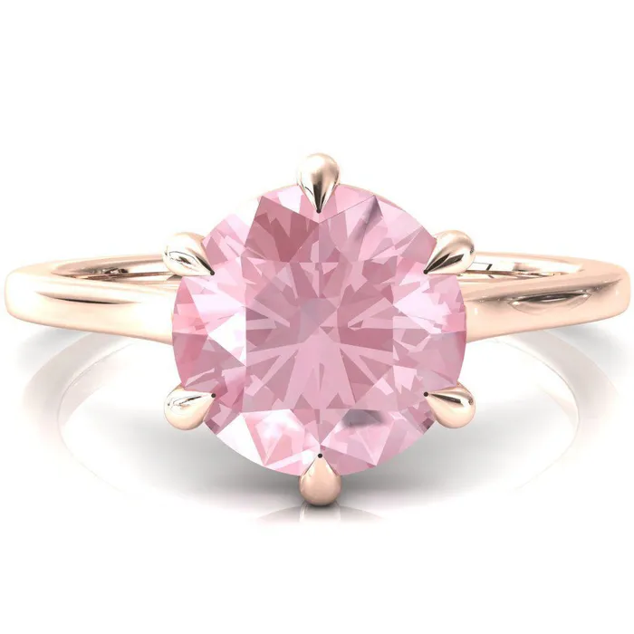 Lizzy Round Pink Sapphire 6 Claw Prong Cathedral Engagement Ring Fire Brilliance Rings