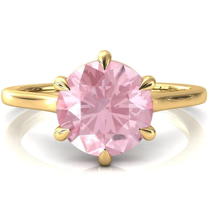 Lizzy Round Pink Sapphire 6 Claw Prong Cathedral Engagement Ring Fire Brilliance Rings