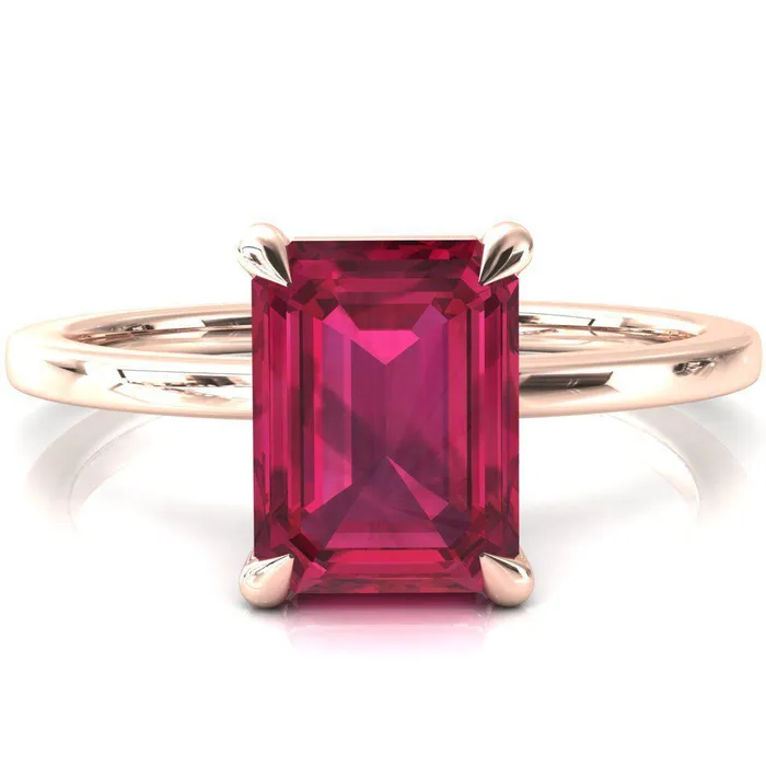 Lyla Emerald Ruby 4 Claw Prong Single Rail Solitaire Ring Fire Brilliance Rings