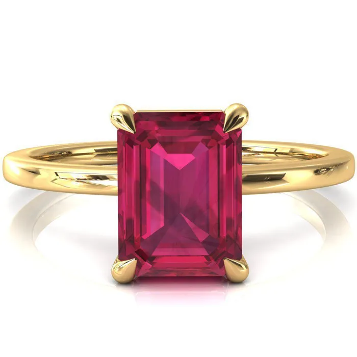 Lyla Emerald Ruby 4 Claw Prong Single Rail Solitaire Ring Fire Brilliance Rings