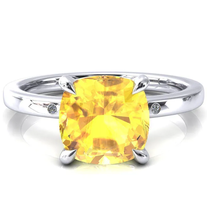 Maise Cushion Yellow Sapphire 4 Prong Diamond Accent Engagement Ring Fire Brilliance Rings Maise Cushion Yellow Sapphire 4 Prong Diamond Accent Engagement Ring Fire Brilliance Rings