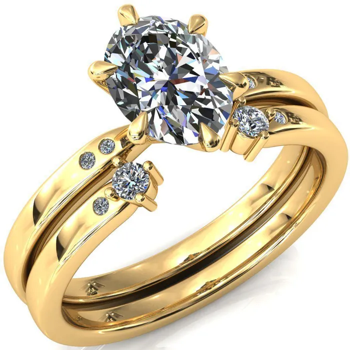 Maise Oval Center Stone 6 Prong Diamond Accent Engagement Ring Fire Brilliance Rings