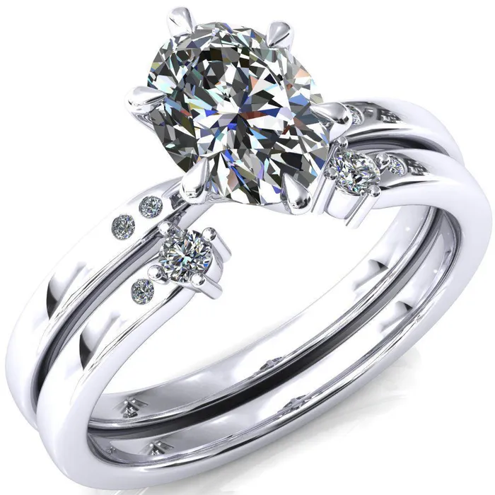 Maise Oval Center Stone 6 Prong Diamond Accent Engagement Ring Fire Brilliance Rings