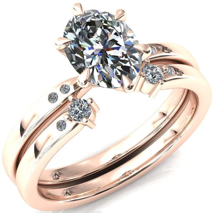 Maise Oval Center Stone 6 Prong Diamond Accent Engagement Ring Fire Brilliance Rings