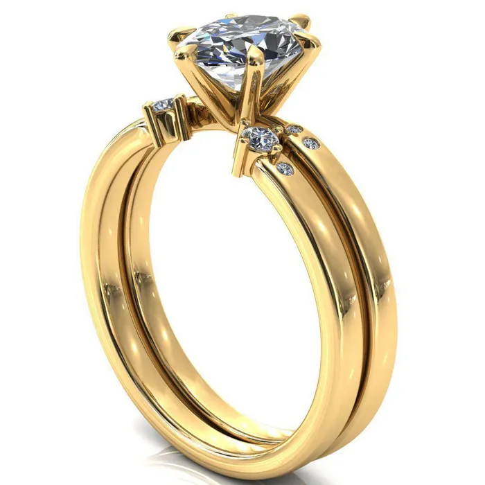 Maise Oval Center Stone 6 Prong Diamond Accent Engagement Ring Fire Brilliance Rings