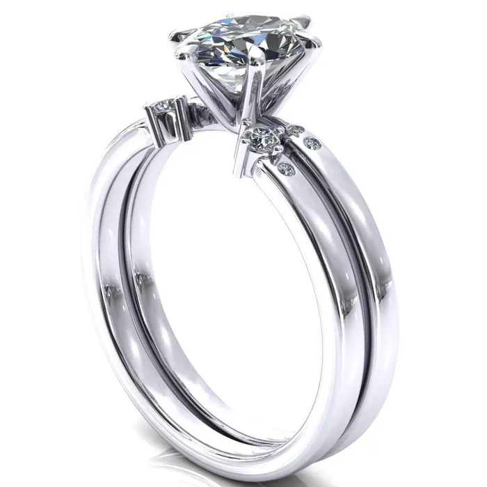 Maise Oval Center Stone 6 Prong Diamond Accent Engagement Ring Fire Brilliance Rings
