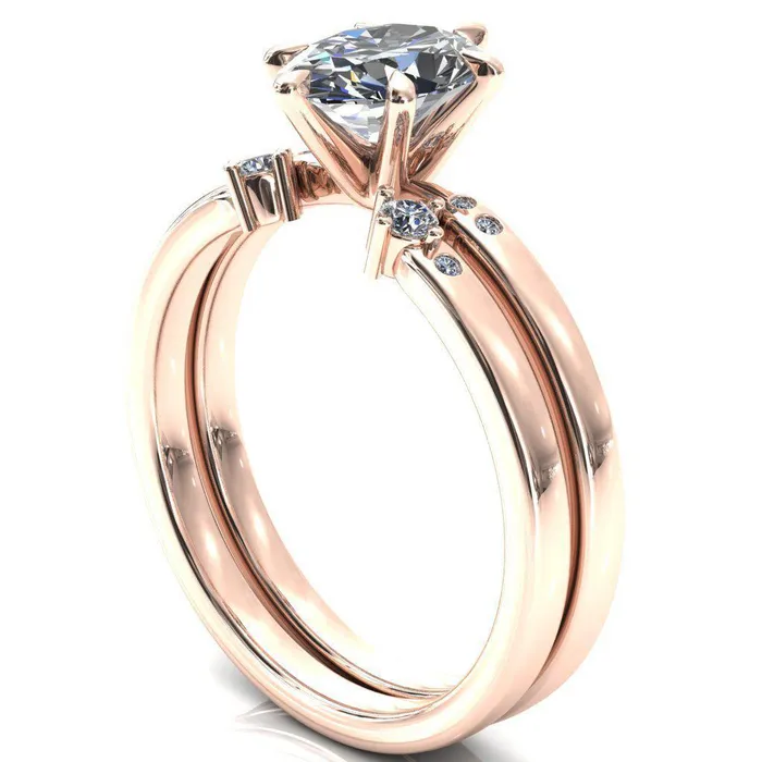 Maise Oval Center Stone 6 Prong Diamond Accent Engagement Ring Fire Brilliance Rings