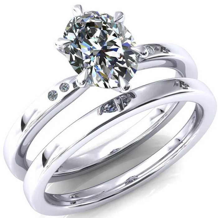 Maise Oval Center Stone 6 Prong Diamond Accent Engagement Ring Fire Brilliance Rings