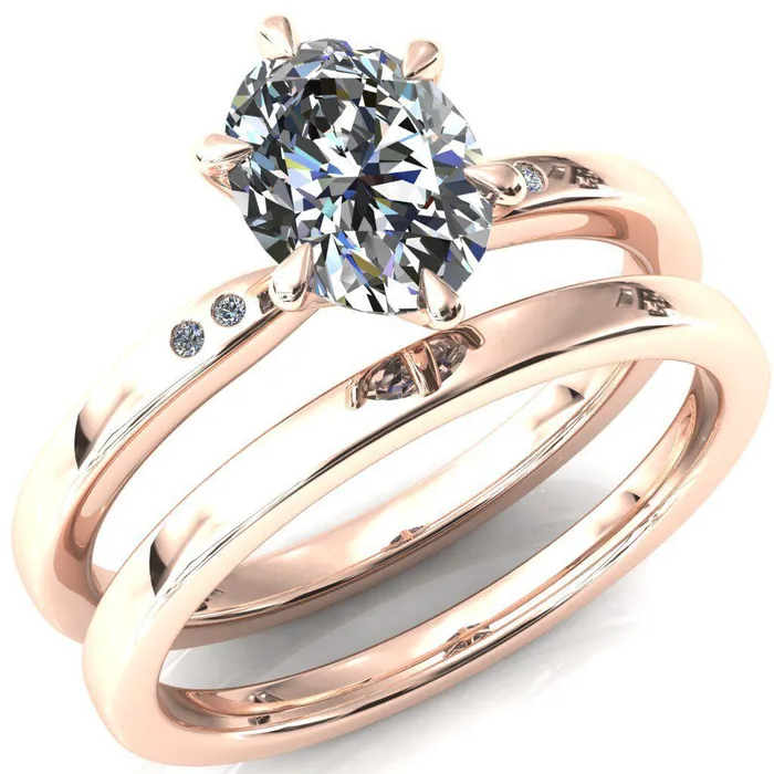 Maise Oval Center Stone 6 Prong Diamond Accent Engagement Ring Fire Brilliance Rings