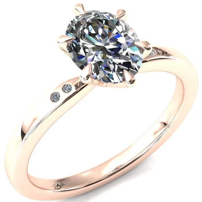 Maise Oval Center Stone 6 Prong Diamond Accent Engagement Ring Fire Brilliance Rings