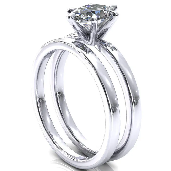 Maise Oval Center Stone 6 Prong Diamond Accent Engagement Ring Fire Brilliance Rings