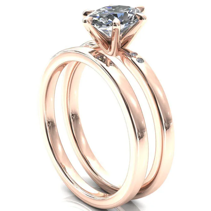 Maise Oval Center Stone 6 Prong Diamond Accent Engagement Ring Fire Brilliance Rings