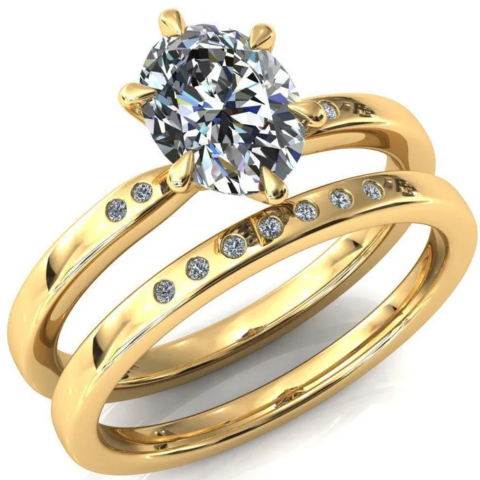 Maise Oval Center Stone 6 Prong Diamond Accent Engagement Ring Fire Brilliance Rings