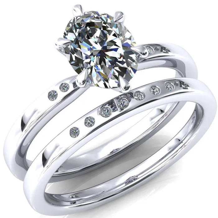 Maise Oval Center Stone 6 Prong Diamond Accent Engagement Ring Fire Brilliance Rings