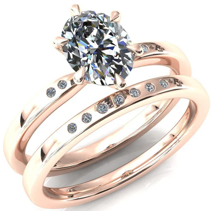 Maise Oval Center Stone 6 Prong Diamond Accent Engagement Ring Fire Brilliance Rings