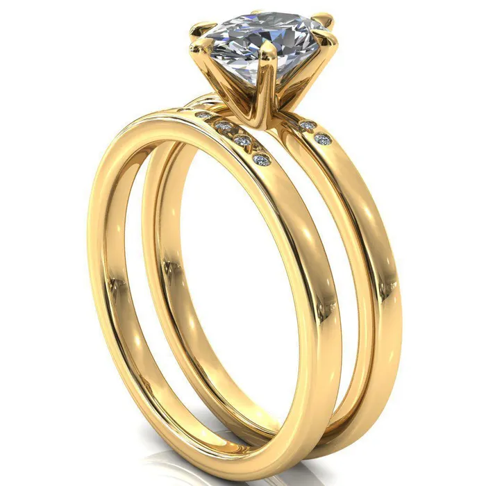 Maise Oval Center Stone 6 Prong Diamond Accent Engagement Ring Fire Brilliance Rings