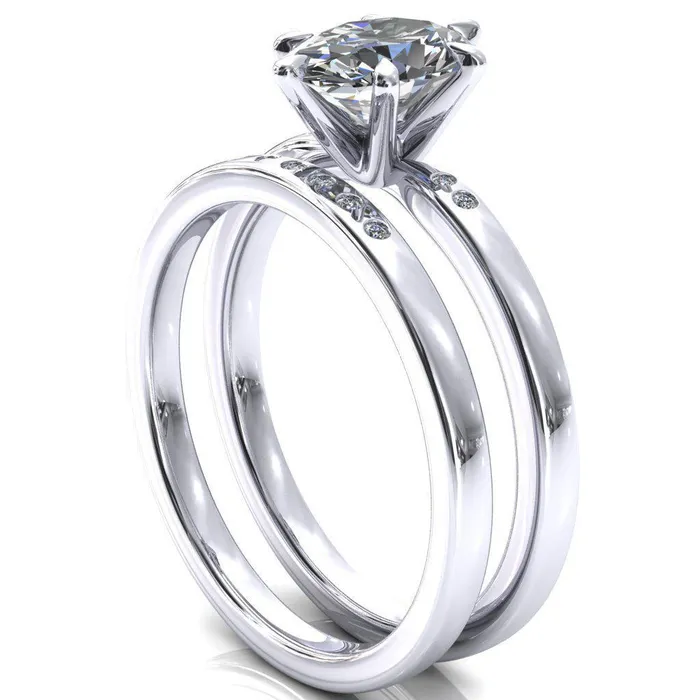 Maise Oval Center Stone 6 Prong Diamond Accent Engagement Ring Fire Brilliance Rings